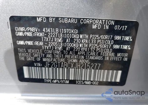 2018 Subaru Crosstrek 2.0I Premium z USA, uszkodzony, nr VIN JF2GTABCXJH215277